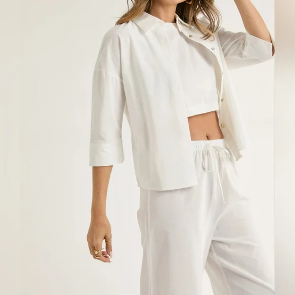 065 LAST 1 NEW! 3PCS Set Crop Inner Top W/ Full Length Pants & Button Down Shirt - Picture 4 of 8